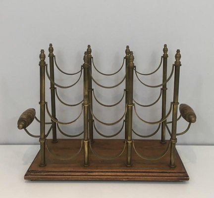 Brass and Wood Bottle Rack, 1960s-BA-658232