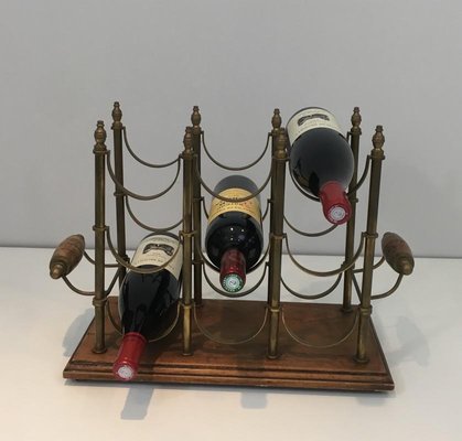 Brass and Wood Bottle Rack, 1960s-BA-658232