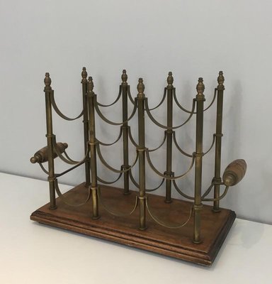 Brass and Wood Bottle Rack, 1960s-BA-658232