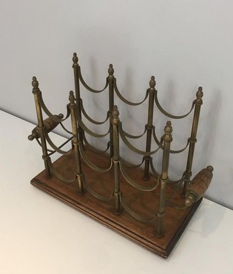 Brass and Wood Bottle Rack, 1960s-BA-658232