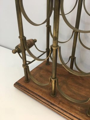 Brass and Wood Bottle Rack, 1960s-BA-658232