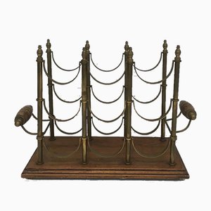 Brass and Wood Bottle Rack, 1960s-BA-658232