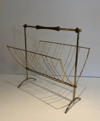 Brass and Wood Magazine Rack-BA-1000919