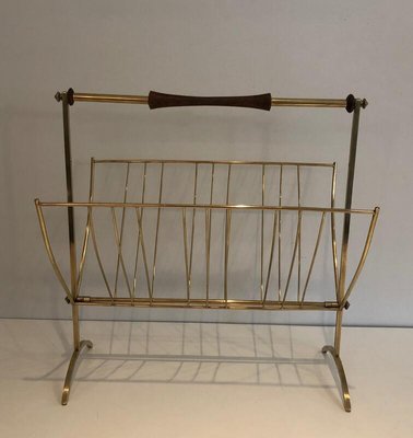 Brass and Wood Magazine Rack-BA-1000919