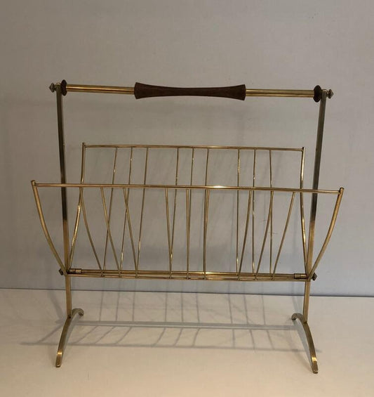 Brass and Wood Magazine Rack