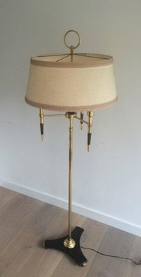 Brass and Wood Parquet Floor Lamp, 1970s-BA-1365613