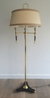 Brass and Wood Parquet Floor Lamp, 1970s-BA-1365613