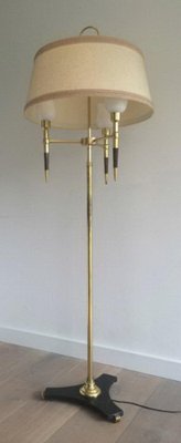 Brass and Wood Parquet Floor Lamp, 1970s-BA-1365613