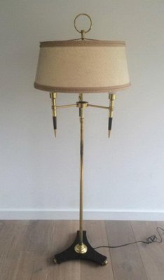 Brass and Wood Parquet Floor Lamp, 1970s-BA-1365613