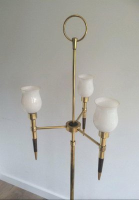 Brass and Wood Parquet Floor Lamp, 1970s-BA-1365613