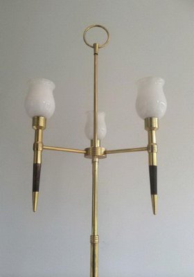 Brass and Wood Parquet Floor Lamp, 1970s-BA-1365613