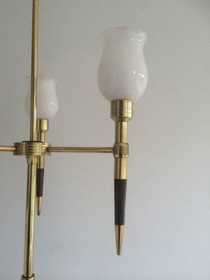 Brass and Wood Parquet Floor Lamp, 1970s-BA-1365613