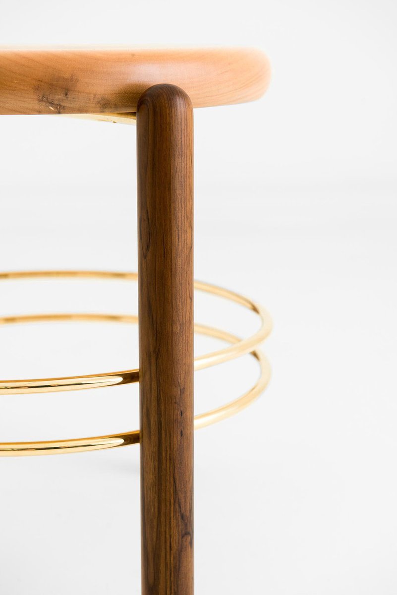 Brass and Wood Sculpted Stool, Leandro Garcia, Contemporary Brazil Design