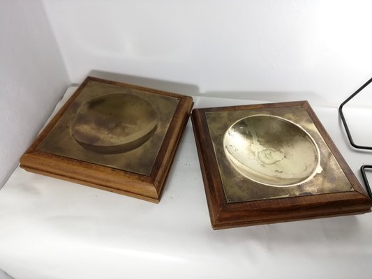 Brass and Wood Tidy Trays or Vide-Poches, 1950s, Set of 2-HNE-1421621