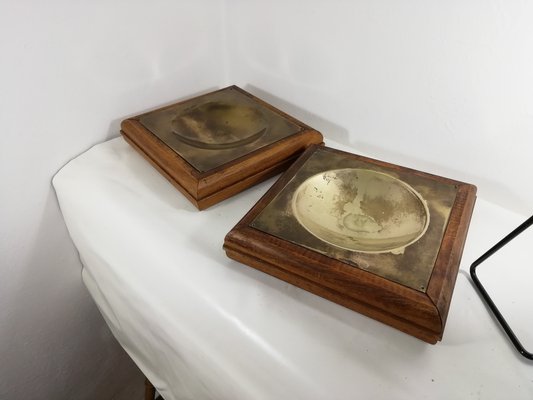 Brass and Wood Tidy Trays or Vide-Poches, 1950s, Set of 2-HNE-1421621