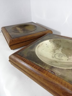 Brass and Wood Tidy Trays or Vide-Poches, 1950s, Set of 2-HNE-1421621