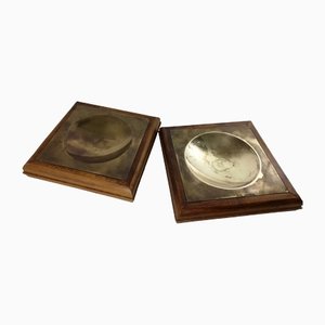 Brass and Wood Tidy Trays or Vide-Poches, 1950s, Set of 2-HNE-1421621