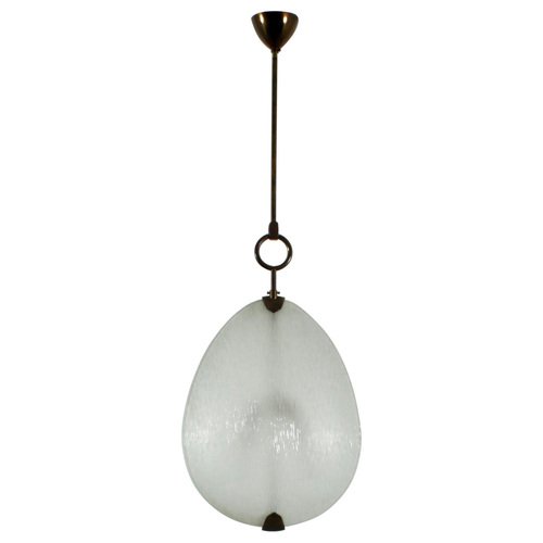 Brass and Worked Glass Suspension Lamp by Max Ingrand for Fontana Arte, Italy, 1940s