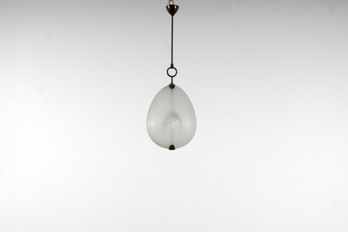 Brass and Worked Glass Suspension Lamp by Max Ingrand for Fontana Arte, Italy, 1940s