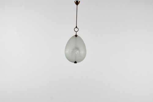 Brass and Worked Glass Suspension Lamp by Max Ingrand for Fontana Arte, Italy, 1940s