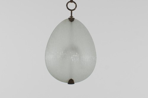 Brass and Worked Glass Suspension Lamp by Max Ingrand for Fontana Arte, Italy, 1940s