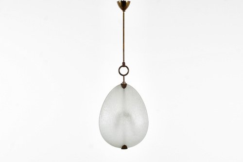 Brass and Worked Glass Suspension Lamp by Max Ingrand for Fontana Arte, Italy, 1940s