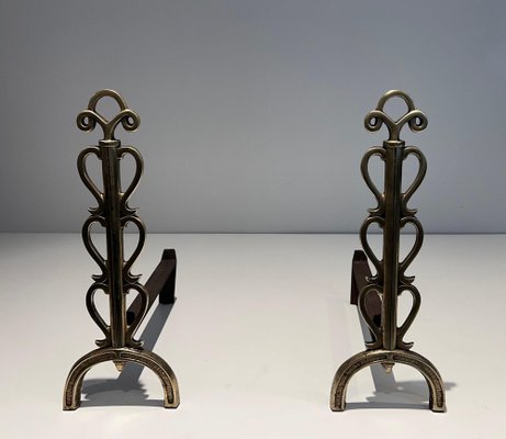 Brass and Wrought Iron Chenets in the style of Raymond Subes, 1940s, Set of 2-BA-1516227