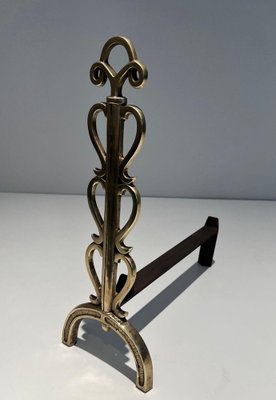 Brass and Wrought Iron Chenets in the style of Raymond Subes, 1940s, Set of 2-BA-1516227