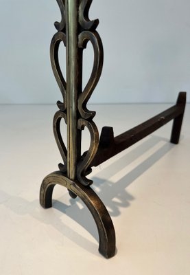 Brass and Wrought Iron Chenets in the style of Raymond Subes, 1940s, Set of 2-BA-1787267