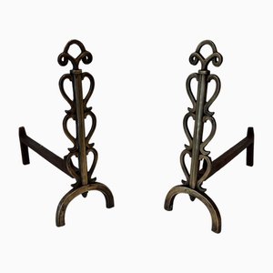 Brass and Wrought Iron Chenets in the style of Raymond Subes, 1940s, Set of 2-BA-1787267