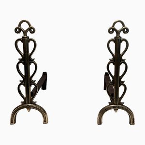 Brass and Wrought Iron Chenets in the style of Raymond Subes, 1940s, Set of 2-BA-1516227