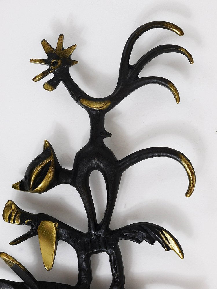 Brass Animal Key Hanger by Walter Bosse for Hertha Baller, Austria, 1950s