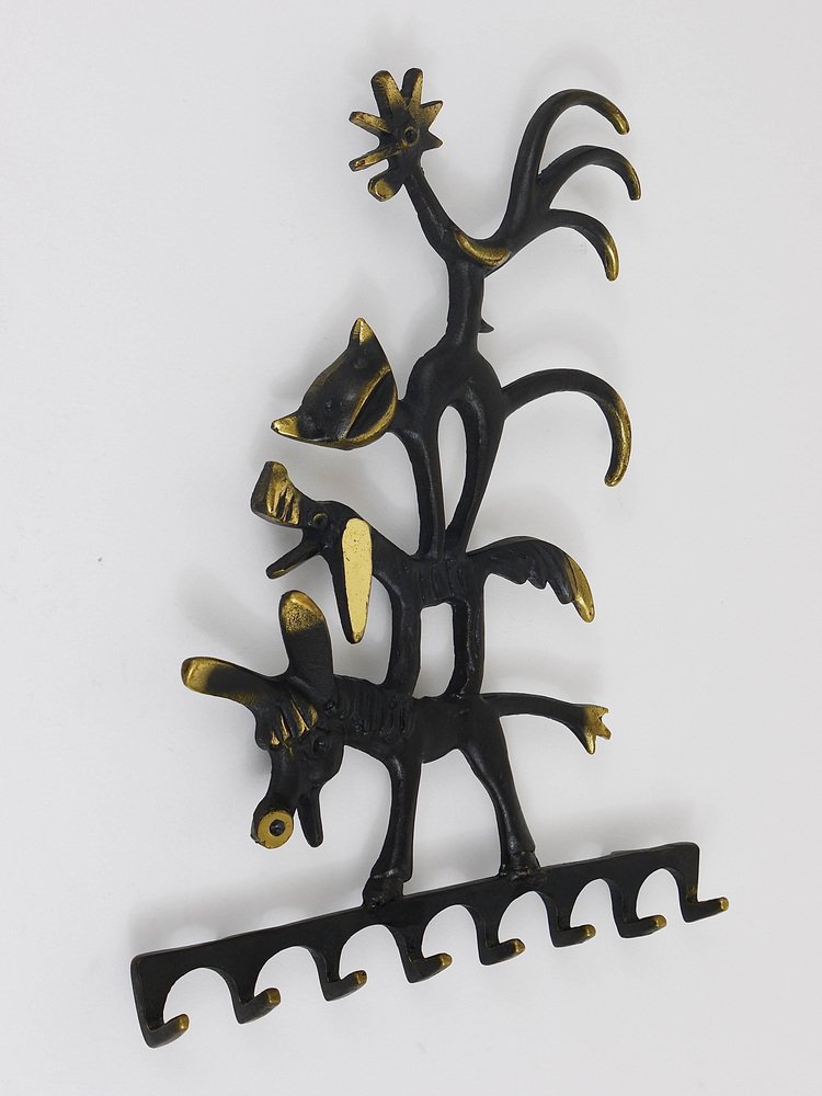 Brass Animal Key Hanger by Walter Bosse for Hertha Baller, Austria, 1950s