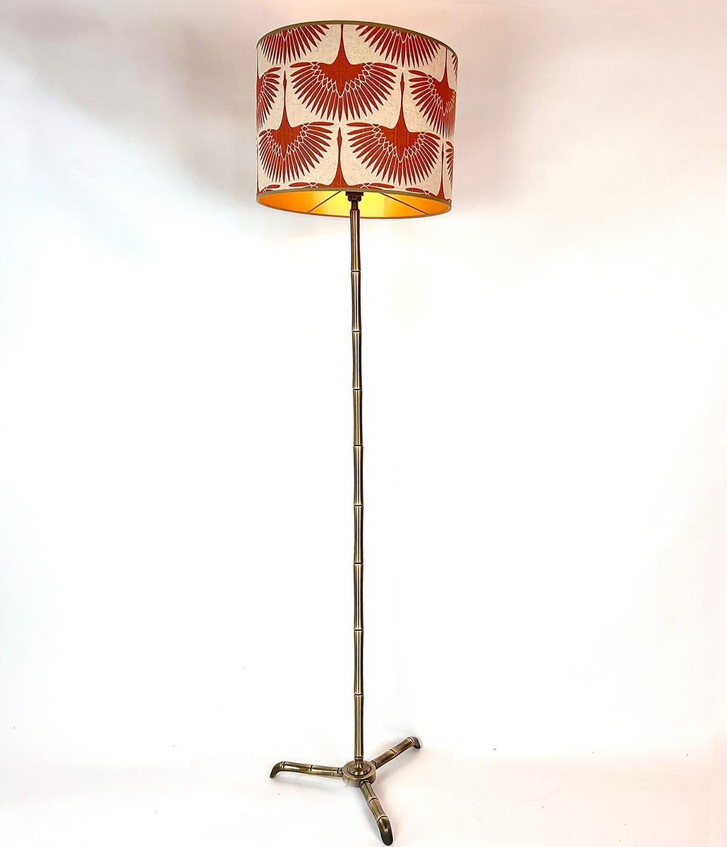 Brass Bamboo Simulated Floor Lamp with Tripod Base in the Style Maison Baguès