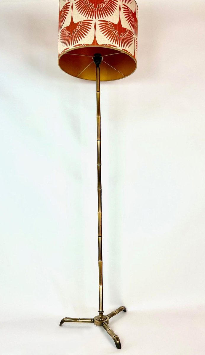 Brass Bamboo Simulated Floor Lamp with Tripod Base in the Style Maison Baguès