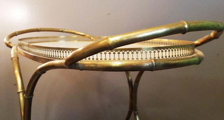 Brass Bar Car with Bamboo Effect from Maison Jansen, France, 1950s-POM-1105384