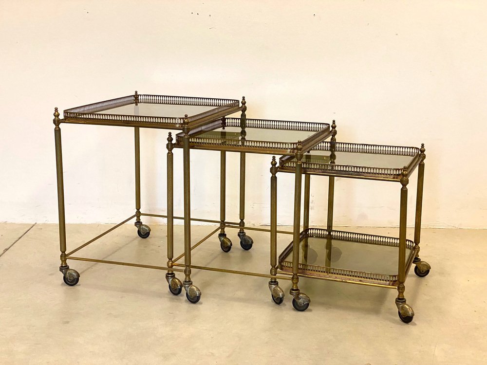 Brass Bar Carts, 1960s, Set of 3