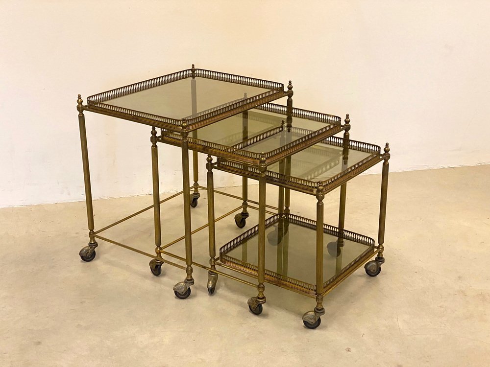 Brass Bar Carts, 1960s, Set of 3