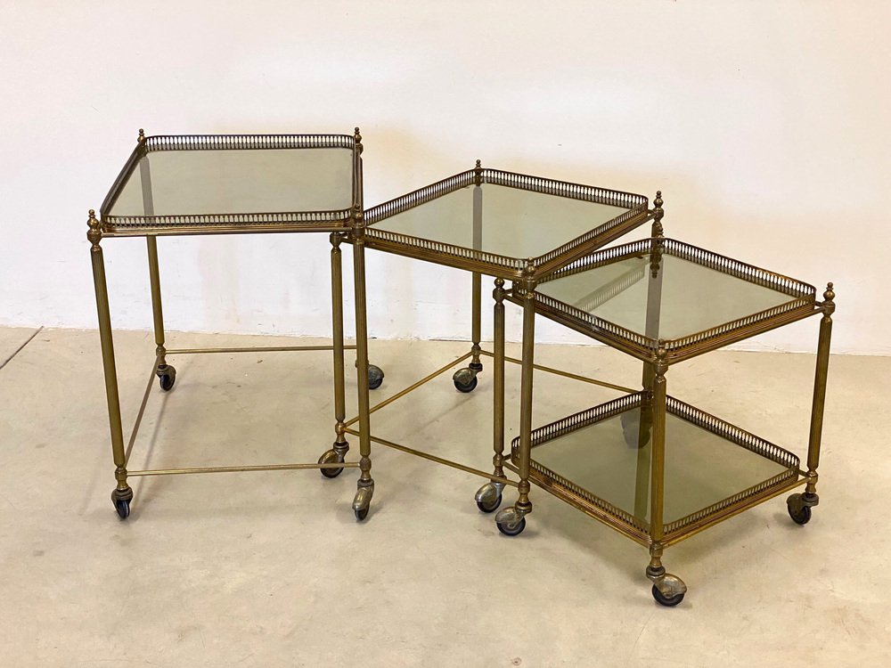 Brass Bar Carts, 1960s, Set of 3