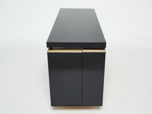 Brass Black Lacquered Sideboard Bar Cabinet by Jean Claude Mahey for Roche Bobois, 1970s-YJA-1071248