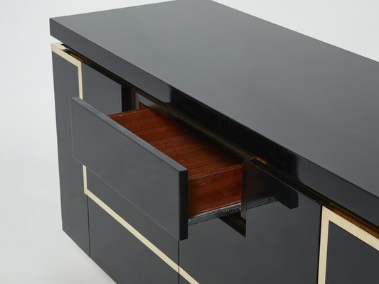 Brass Black Lacquered Sideboard Bar Cabinet by Jean Claude Mahey for Roche Bobois, 1970s-YJA-1071248