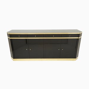 Brass & Black Lacquered Sideboard by Jean Claude Mahey for Maison Roméo, 1970s-YJA-1072887