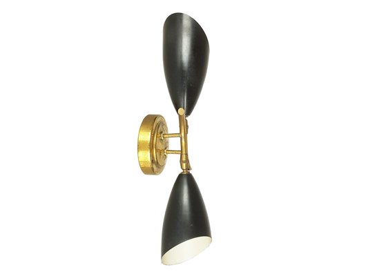 Brass, Black & White Metal Sconce, 1950s-RD-1807012