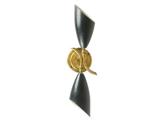 Brass, Black & White Metal Sconce, 1950s-RD-1807012