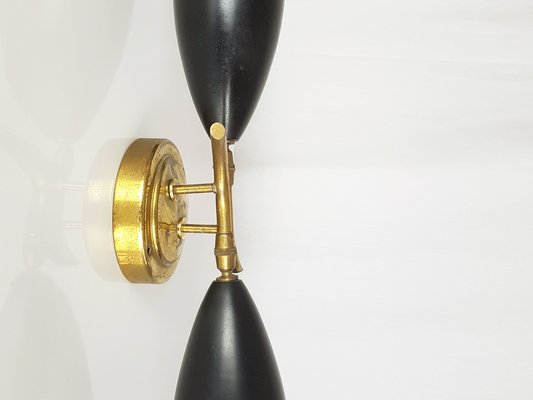 Brass, Black & White Metal Sconce, 1950s-RD-1807012