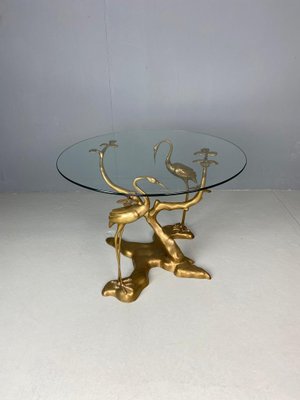 Brass Bonsai Tree & Cane Bird Side Table by Willy Daro, Belgium, 1970s-DT-2026294