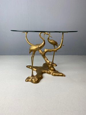 Brass Bonsai Tree & Cane Bird Side Table by Willy Daro, Belgium, 1970s-DT-2026294