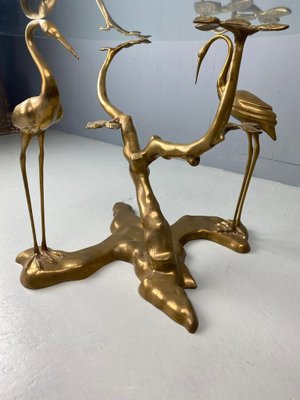 Brass Bonsai Tree & Cane Bird Side Table by Willy Daro, Belgium, 1970s-DT-2026294