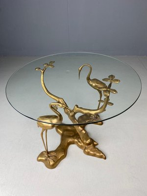 Brass Bonsai Tree & Cane Bird Side Table by Willy Daro, Belgium, 1970s-DT-2026294