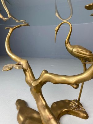 Brass Bonsai Tree & Cane Bird Side Table by Willy Daro, Belgium, 1970s-DT-2026294